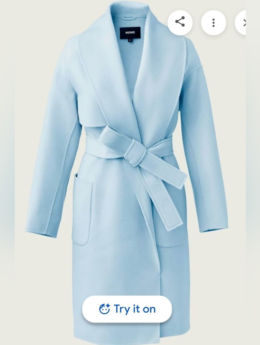 Mackage Double Face Thalie Tie Waist Wool Coat In Color Air (Pale Blue)